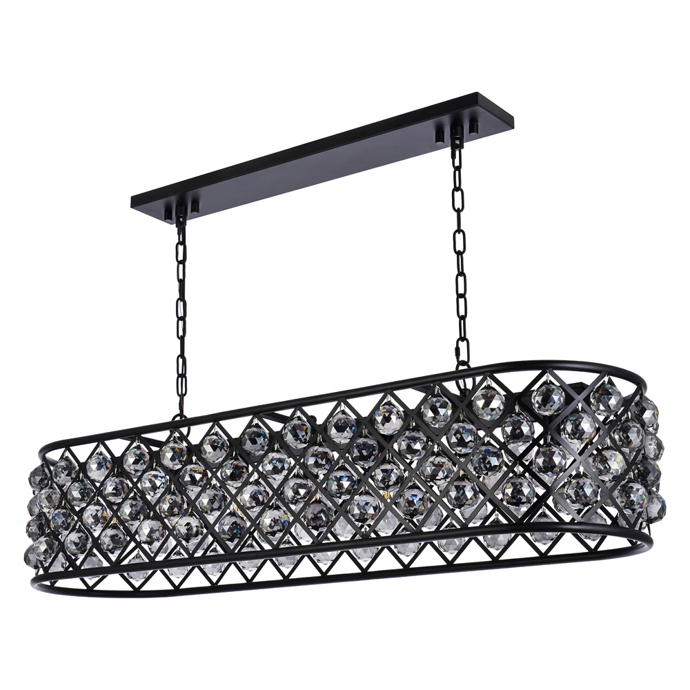 Elegant Crystal Grid Rectangular 7 Light Chandelier - Matte Black/Silver, L 50" (1216G50MB-SS-RC)
