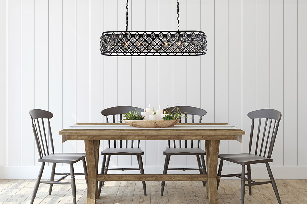 Elegant Crystal Grid Rectangular 7 Light Chandelier - Matte Black/Silver, L 50" (1216G50MB-SS-RC)