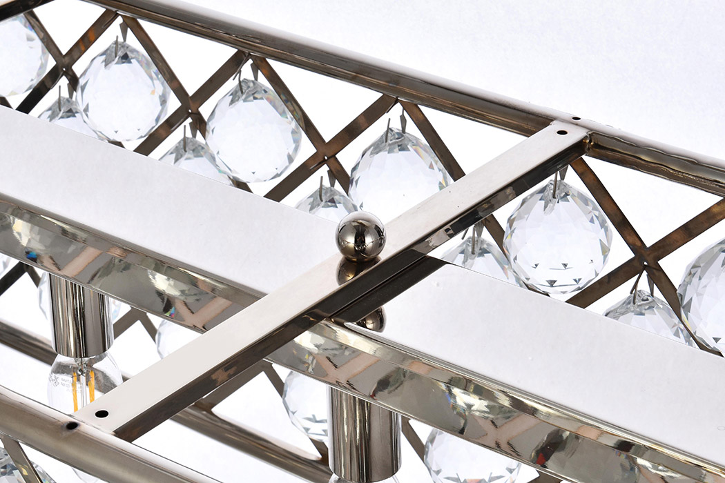 Elegant Crystal Grid Rectangular 7 Light Chandelier - Polished Nickel, L 50" (1216G50PN-RC)
