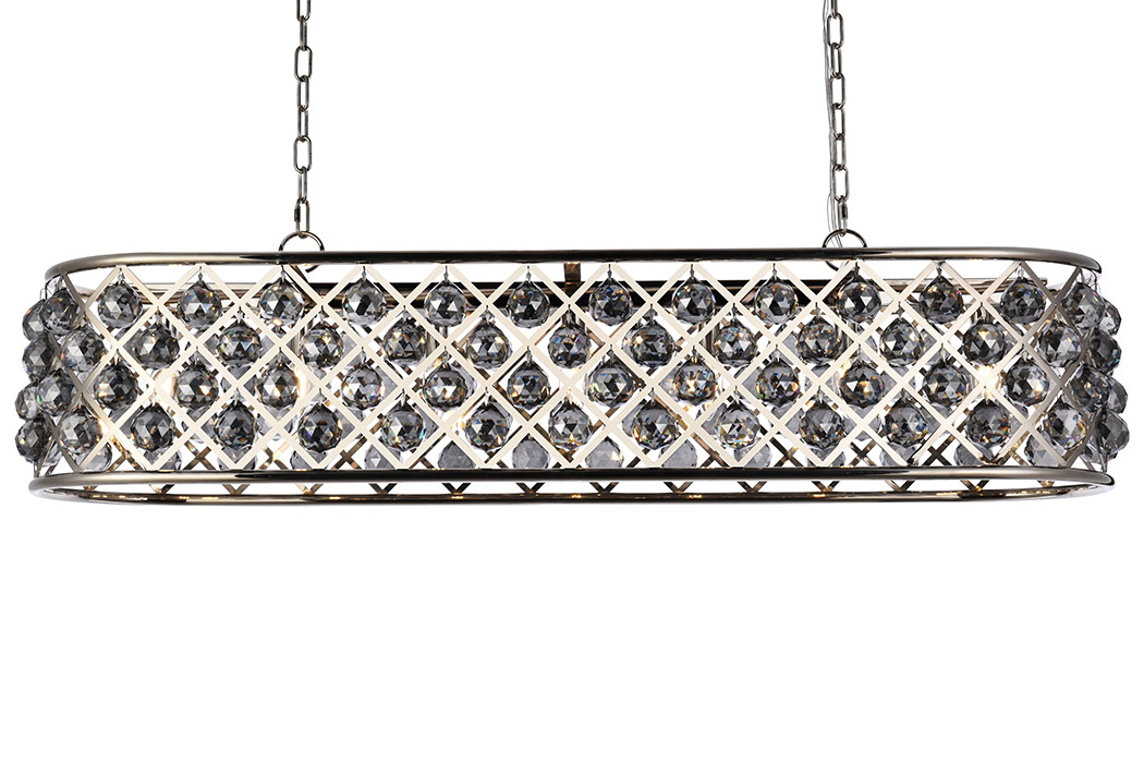 Elegant Crystal Grid Rectangular 7 Light Chandelier - Polished Nickel/Silver, L 50" (1216G50PN-SS-RC)