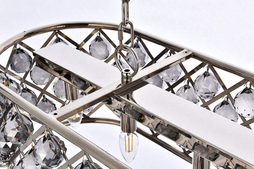 Elegant Crystal Grid Rectangular 7 Light Chandelier - Polished Nickel/Silver, L 50" (1216G50PN-SS-RC)