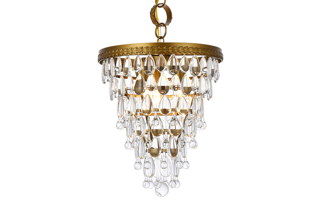 Elegant Teardrop Glass Chandelier 3 Light - Brass, L 13" (1219D13BR-RC)