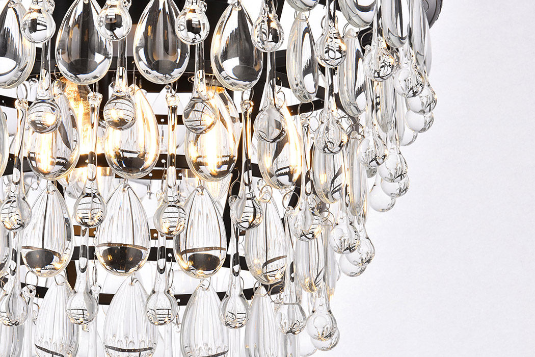 Elegant Teardrop Glass Chandelier 3 Light - Black, L 16" (1219D16BK-RC)
