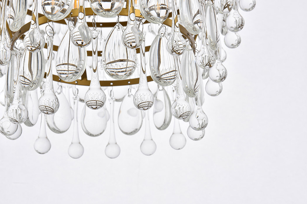 Elegant Teardrop Glass Chandelier 3 Light - Brass, L 16" (1219D16BR-RC)