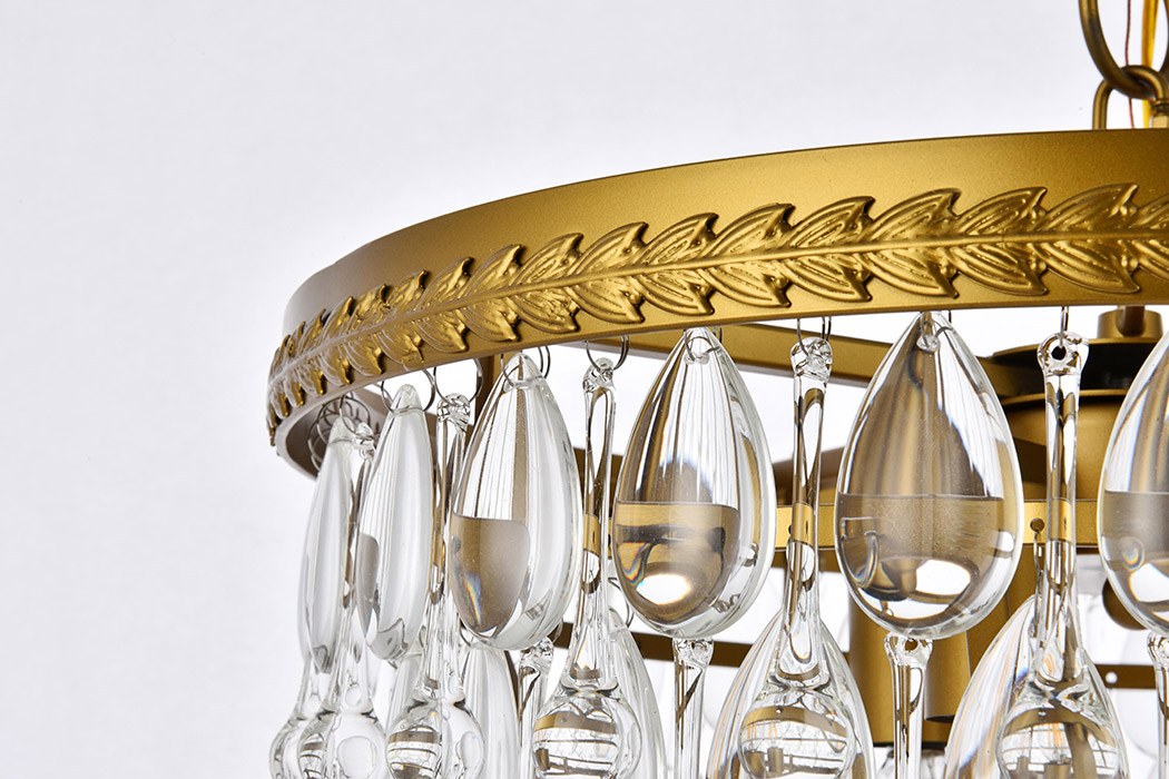 Elegant Teardrop Glass Chandelier 3 Light - Brass, L 16" (1219D16BR-RC)