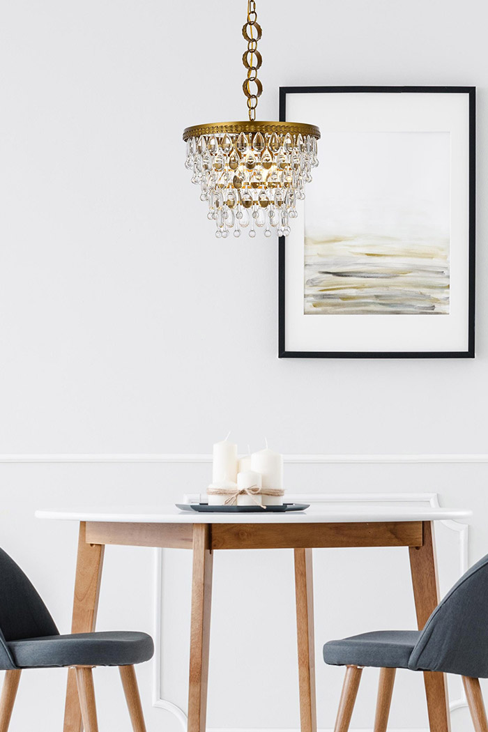 Elegant Teardrop Glass Chandelier 3 Light - Brass, L 16" (1219D16BR-RC)