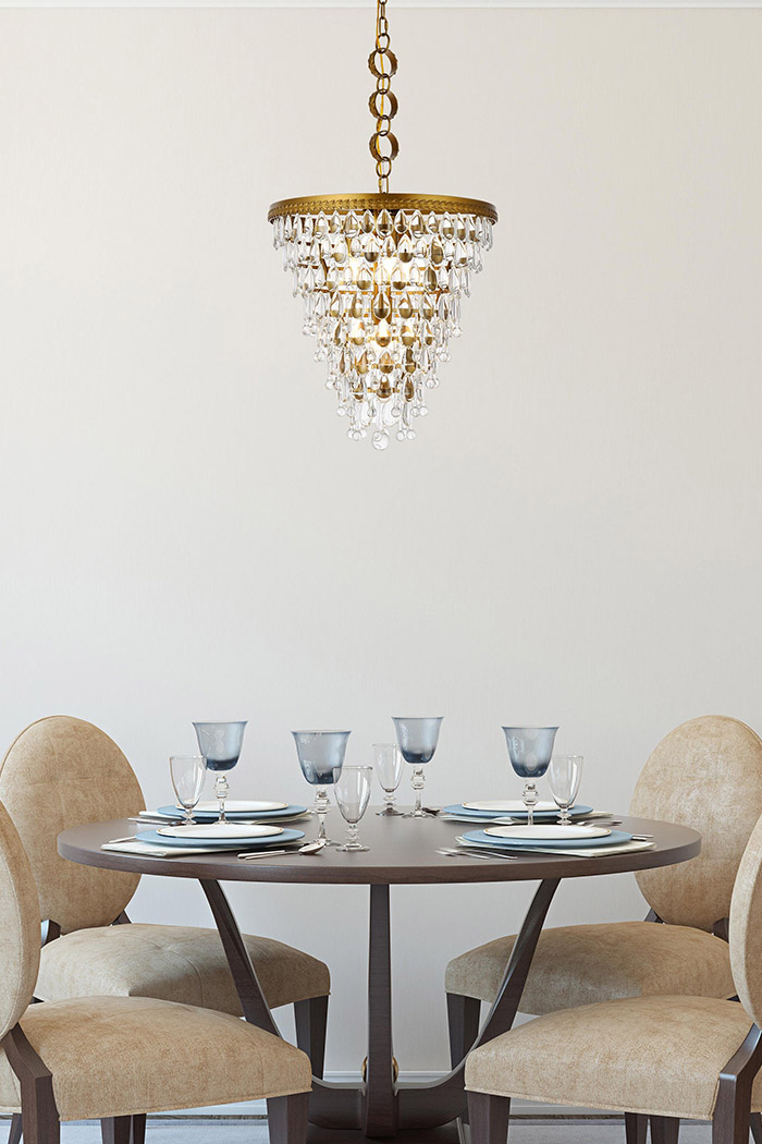 Elegant Teardrop Glass Chandelier 3 Light - Brass, L 18" (1219D18BR-RC)