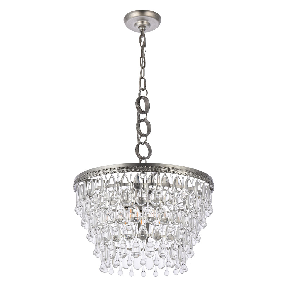 Elegant Teardrop Glass Chandelier 3 Light - Antique Silver, L 19" (1219D19AS-RC)