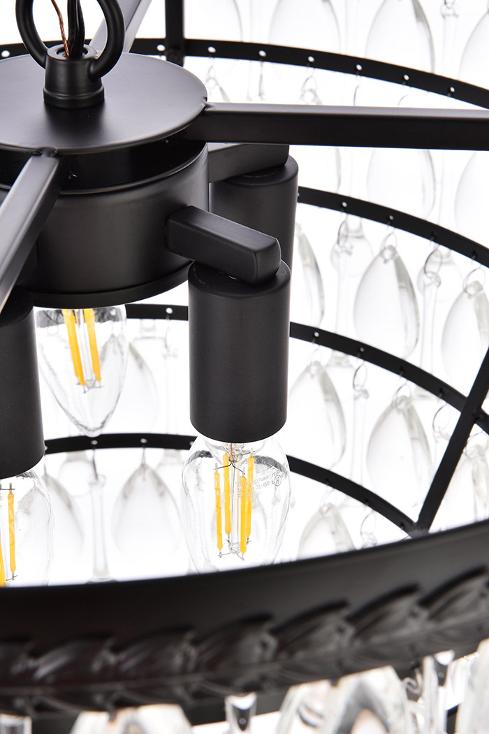 Elegant Teardrop Glass Chandelier 3 Light - Black, L 19" (1219D19BK-RC)