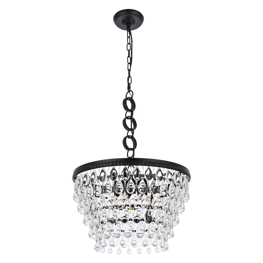 Elegant Teardrop Glass Chandelier 3 Light - Black, L 19" (1219D19BK-RC)