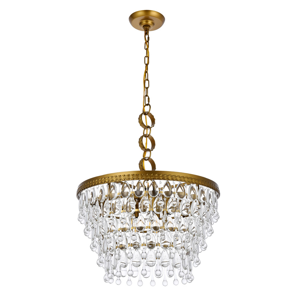 Elegant Teardrop Glass Chandelier 3 Light - Brass, L 19" (1219D19BR-RC)