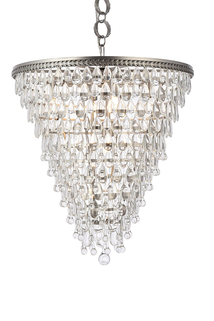 Elegant Teardrop Glass Chandelier 3 Light - Antique Silver, L 24" (1219D24AS-RC)