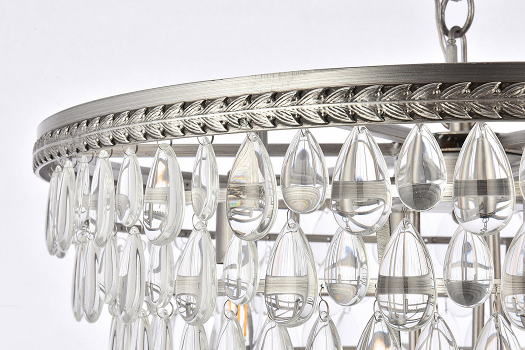 Elegant Teardrop Glass Chandelier 3 Light - Antique Silver, L 24" (1219D24AS-RC)