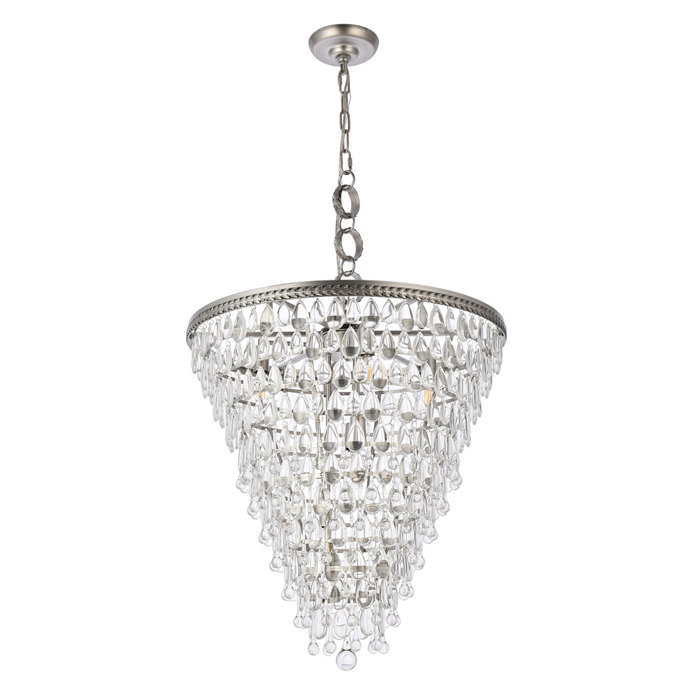 Elegant Teardrop Glass Chandelier 3 Light - Antique Silver, L 24" (1219D24AS-RC)