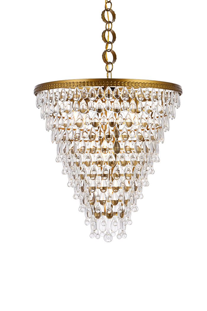 Elegant Teardrop Glass Chandelier 3 Light - Brass, L 24" (1219D24BR-RC)