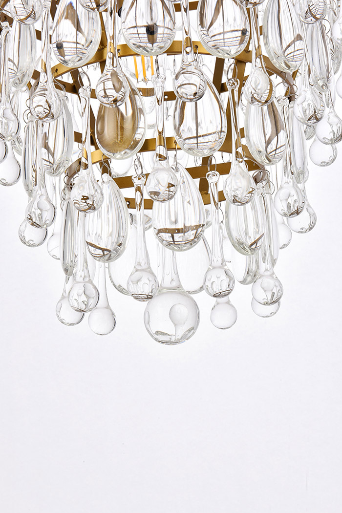Elegant Teardrop Glass Chandelier 3 Light - Brass, L 24" (1219D24BR-RC)