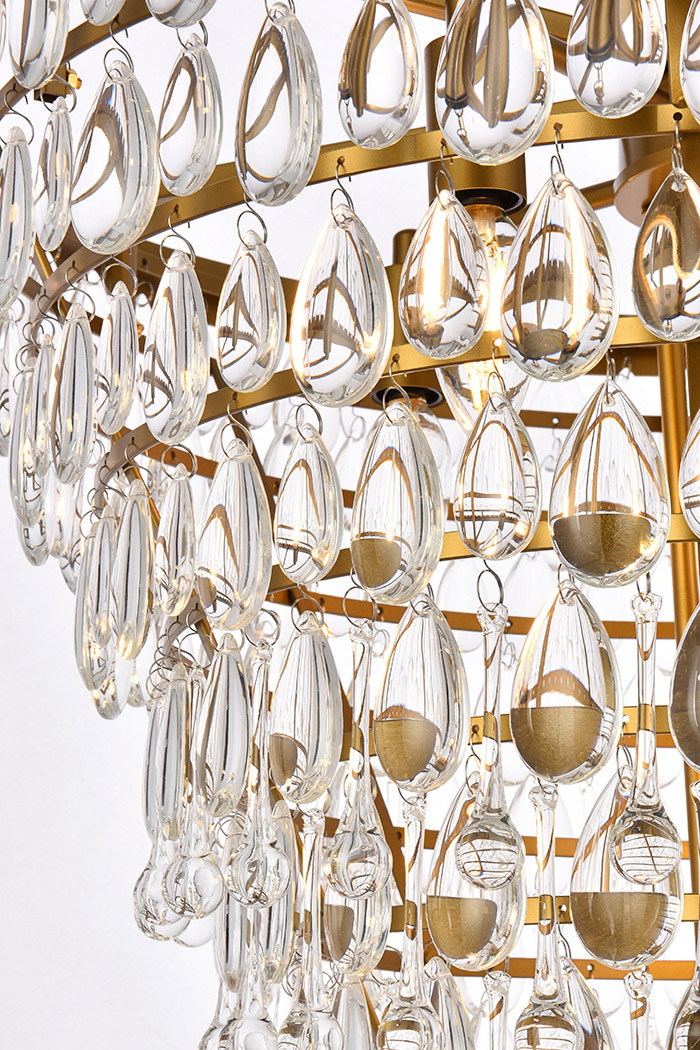 Elegant Teardrop Glass Chandelier 3 Light - Brass, L 24" (1219D24BR-RC)