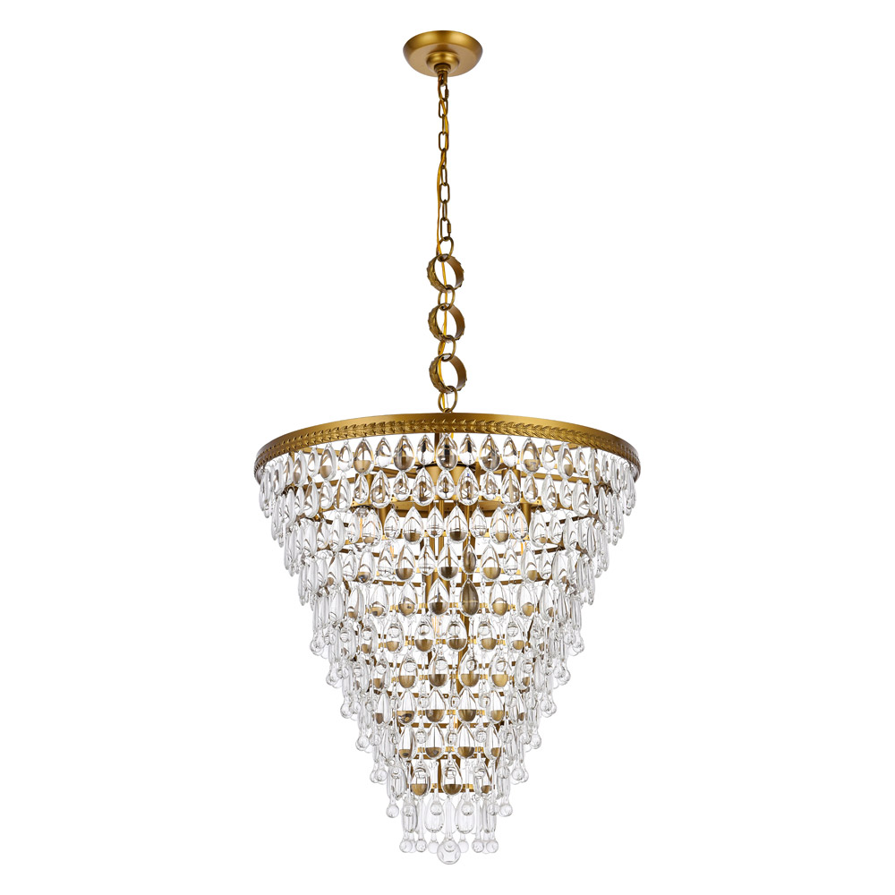 Elegant Teardrop Glass Chandelier 3 Light - Brass, L 24" (1219D24BR-RC)