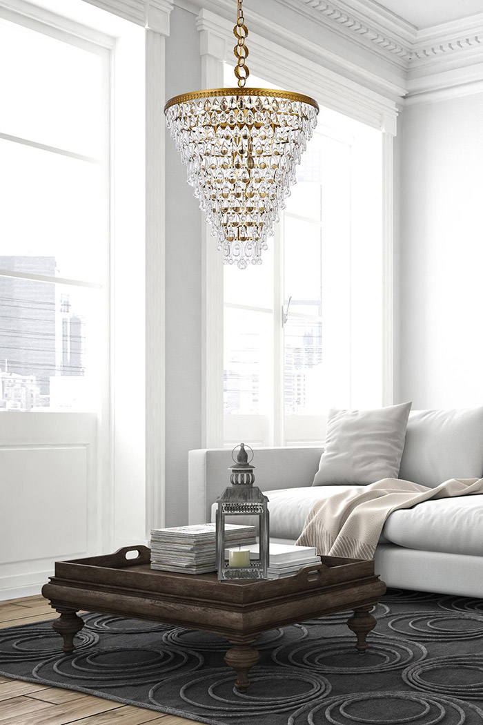 Elegant Teardrop Glass Chandelier 3 Light - Brass, L 24" (1219D24BR-RC)