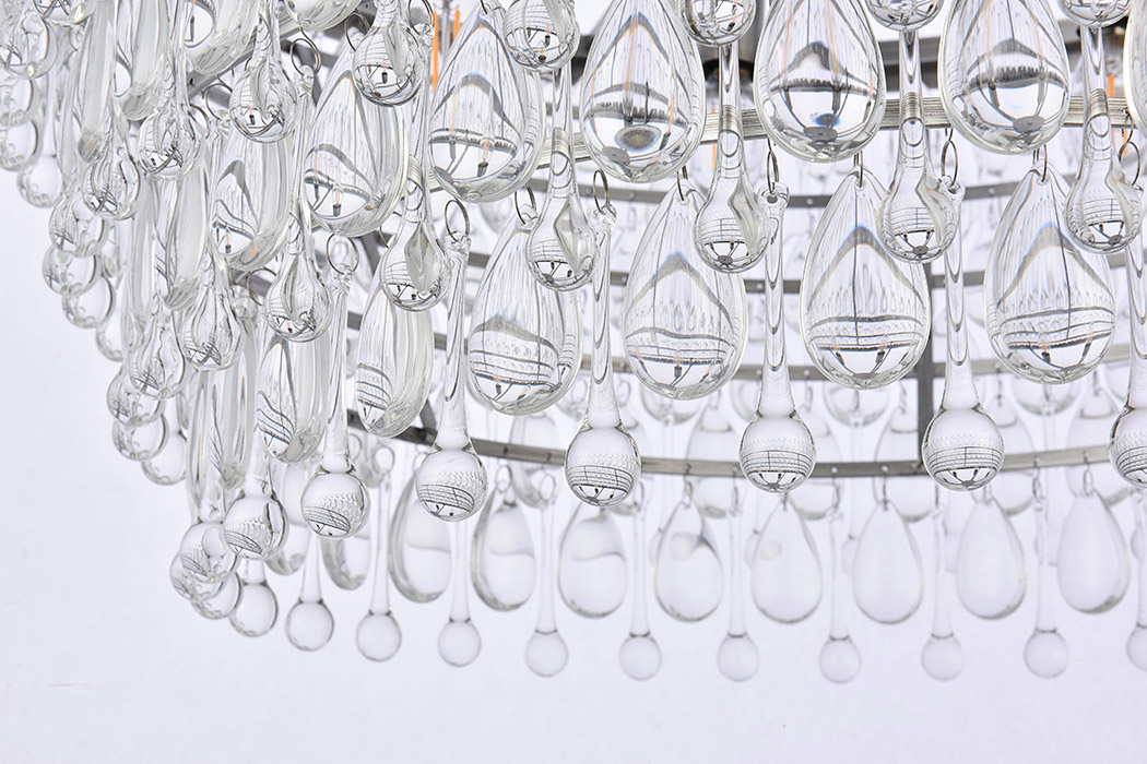 Elegant Teardrop Glass Chandelier 3 Light - Antique Silver, L 28" (1219D28AS-RC)