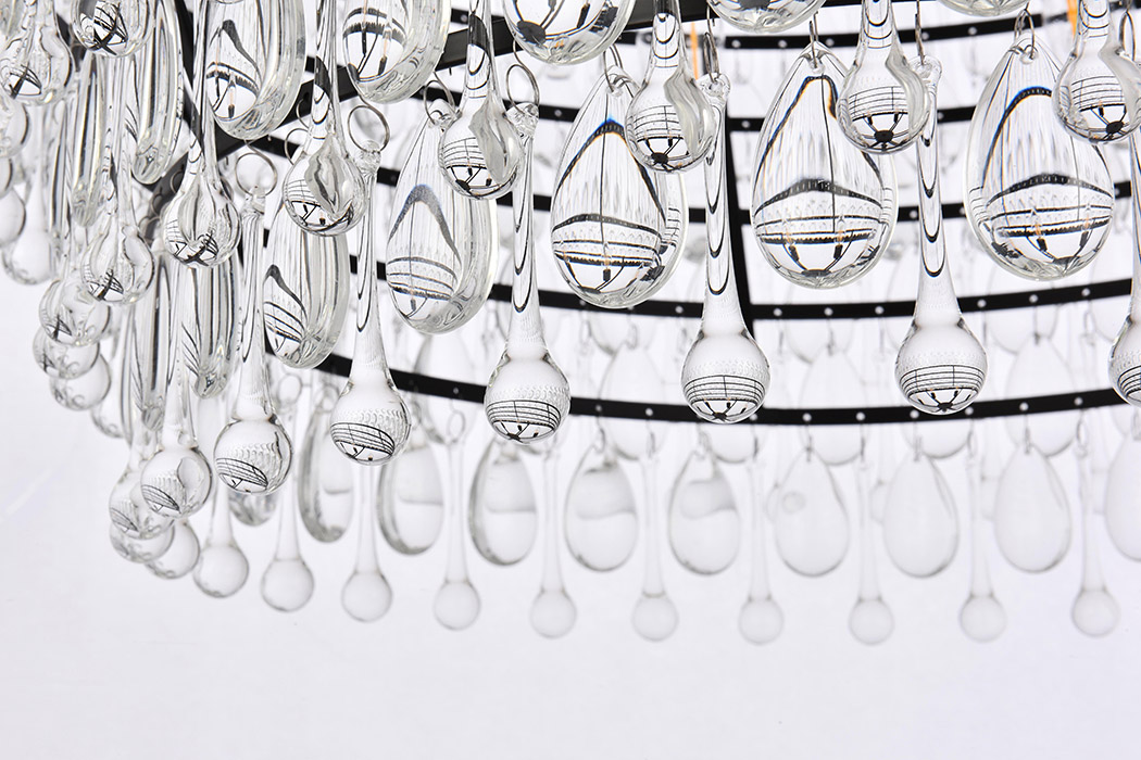 Elegant Teardrop Glass Chandelier 3 Light - Black, L 28" (1219D28BK-RC)