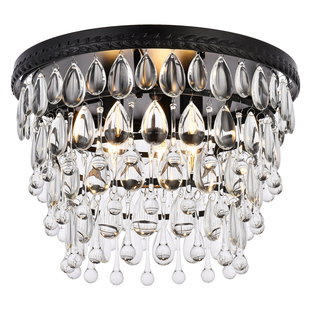 Elegant Teardrop Glass Flushmount 3 Light - Black, L 15" (1219F15BK-RC)