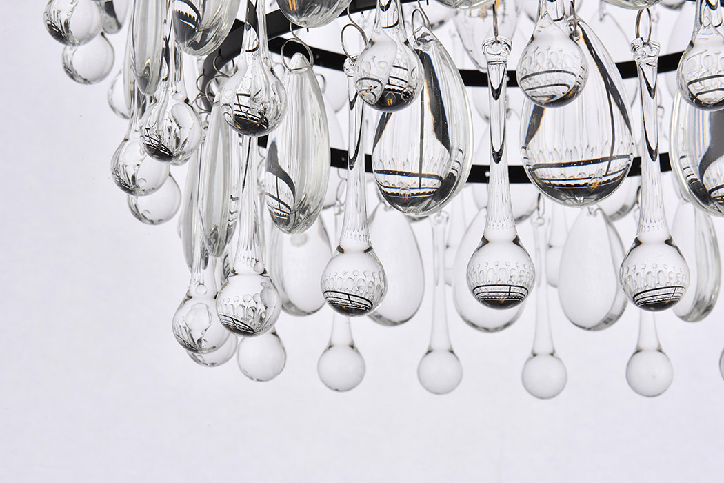 Elegant Teardrop Glass Flushmount 3 Light - Black, L 15" (1219F15BK-RC)
