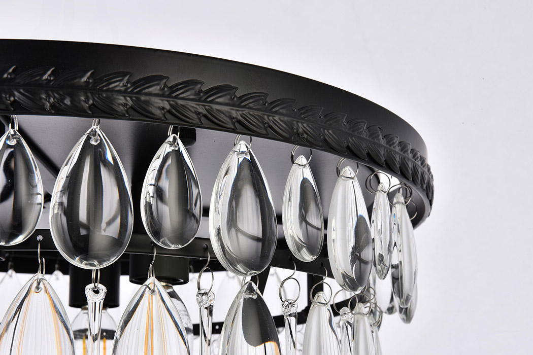 Elegant Teardrop Glass Flushmount 3 Light - Black, L 15" (1219F15BK-RC)
