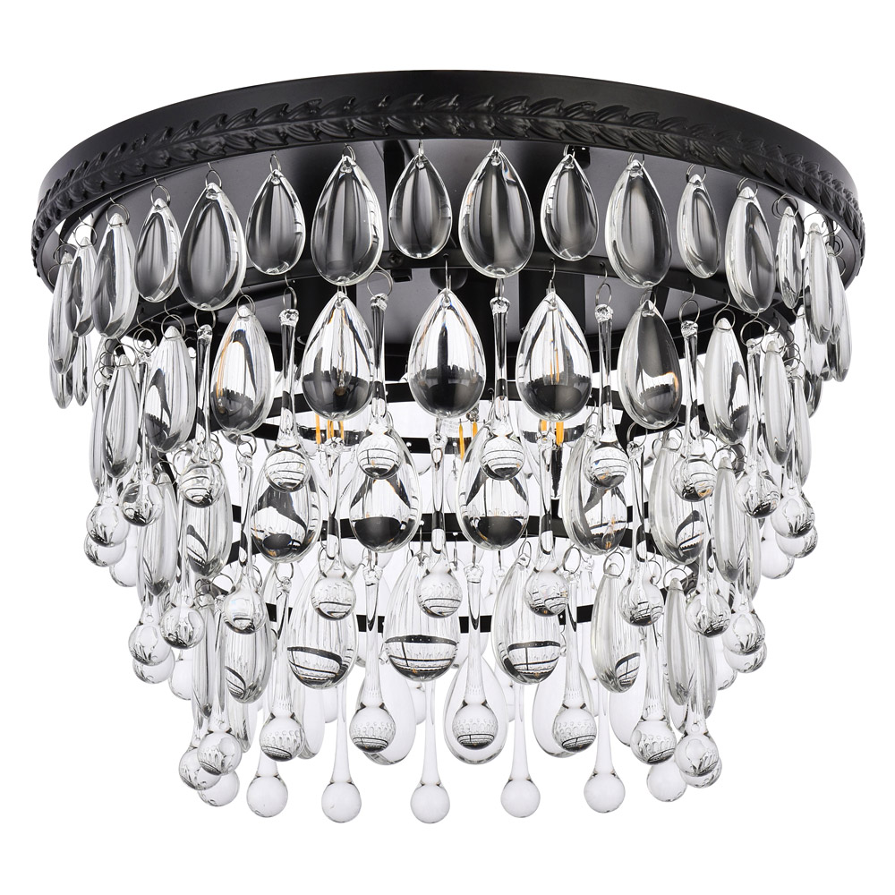 Elegant Teardrop Glass Flushmount 3 Light - Black, L 15" (1219F15BK-RC)