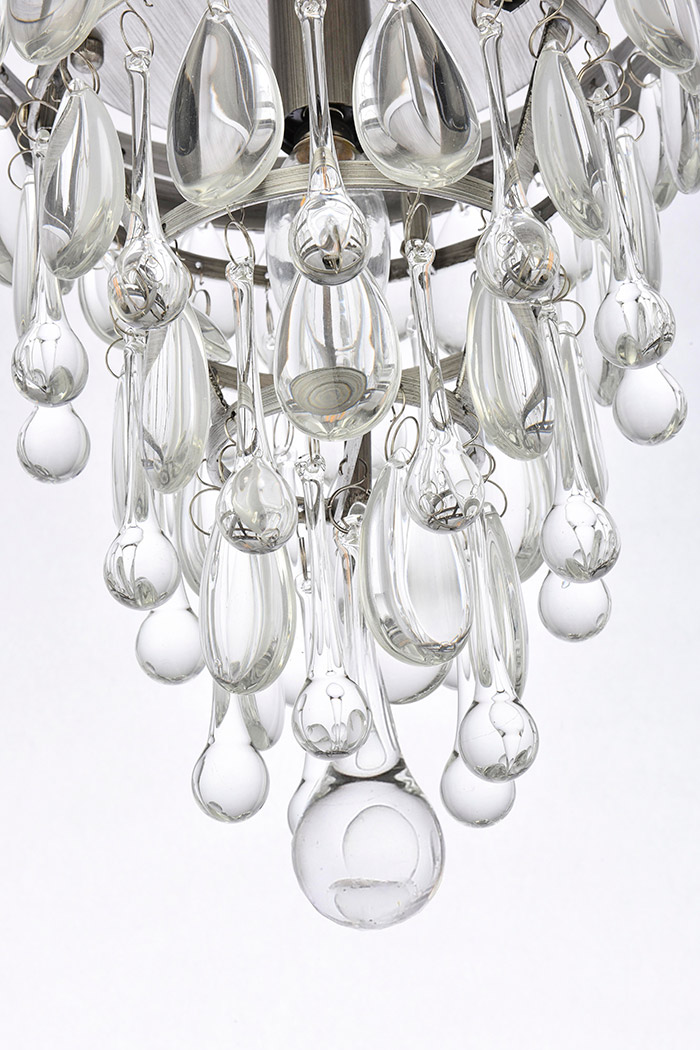 Elegant Teardrop Glass Flushmount 3 Light - Antique Silver, L 9" (1219F9AS-RC)