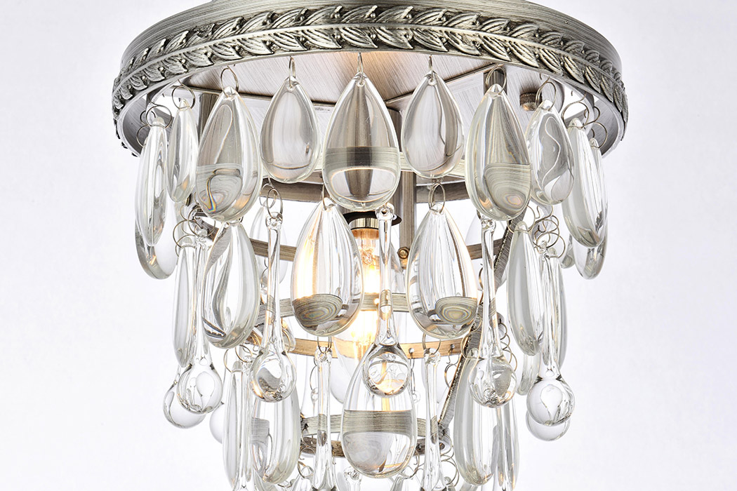 Elegant Teardrop Glass Flushmount 3 Light - Antique Silver, L 9" (1219F9AS-RC)
