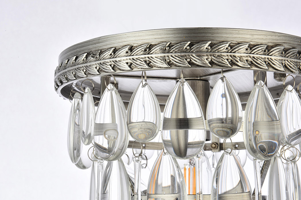 Elegant Teardrop Glass Flushmount 3 Light - Antique Silver, L 9" (1219F9AS-RC)