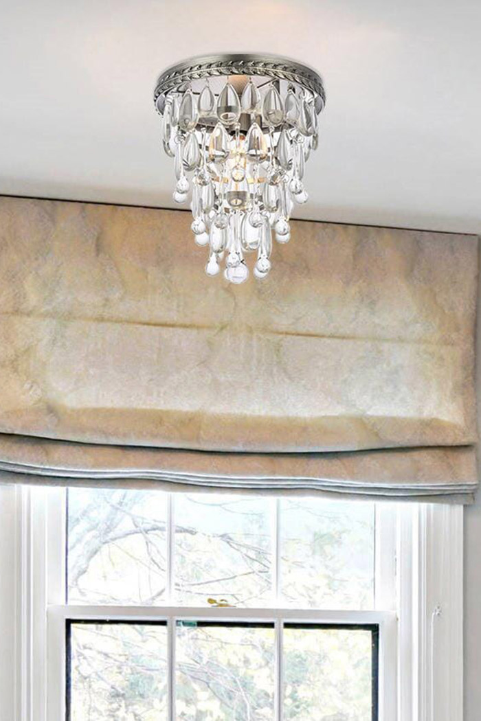 Elegant Teardrop Glass Flushmount 3 Light - Antique Silver, L 9" (1219F9AS-RC)
