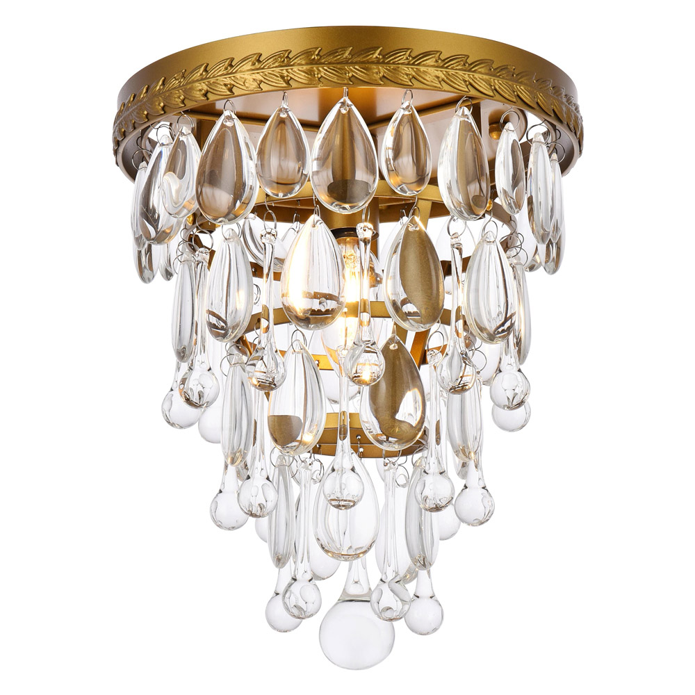 Elegant Teardrop Glass Flushmount 3 Light - Brass, L 9" (1219F9BR-RC)