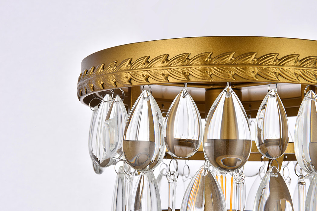 Elegant Teardrop Glass Flushmount 3 Light - Brass, L 9" (1219F9BR-RC)