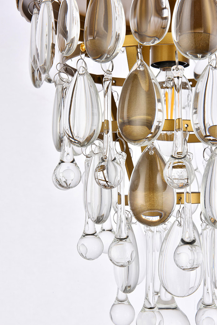 Elegant Teardrop Glass Flushmount 3 Light - Brass, L 9" (1219F9BR-RC)