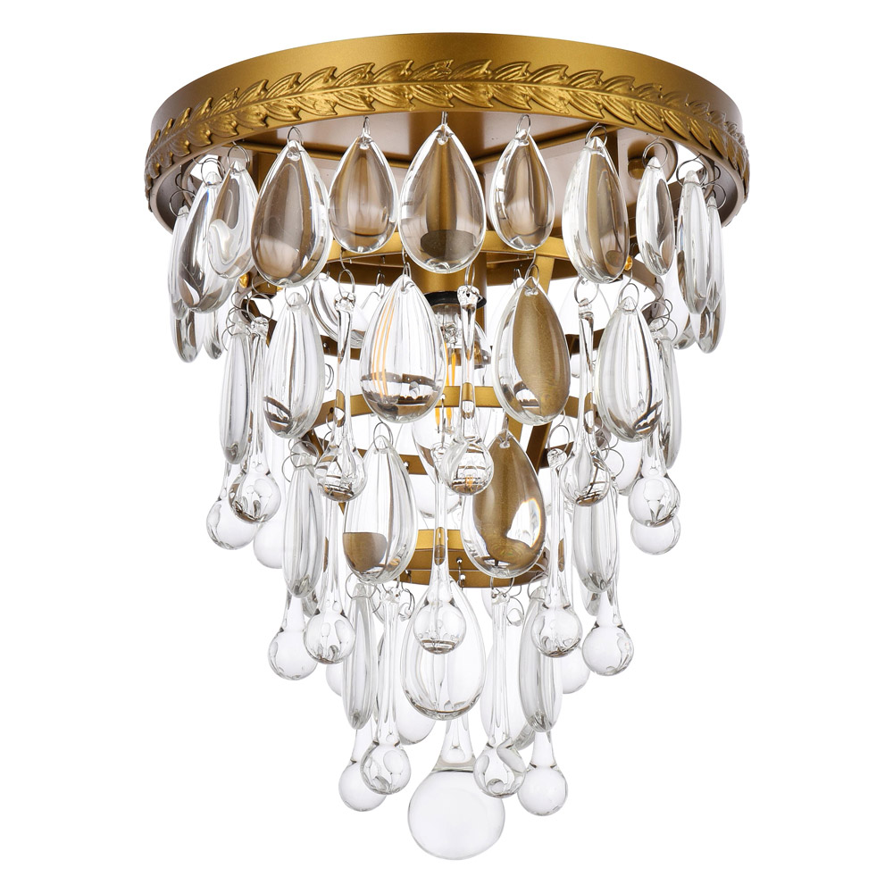 Elegant Teardrop Glass Flushmount 3 Light - Brass, L 9" (1219F9BR-RC)