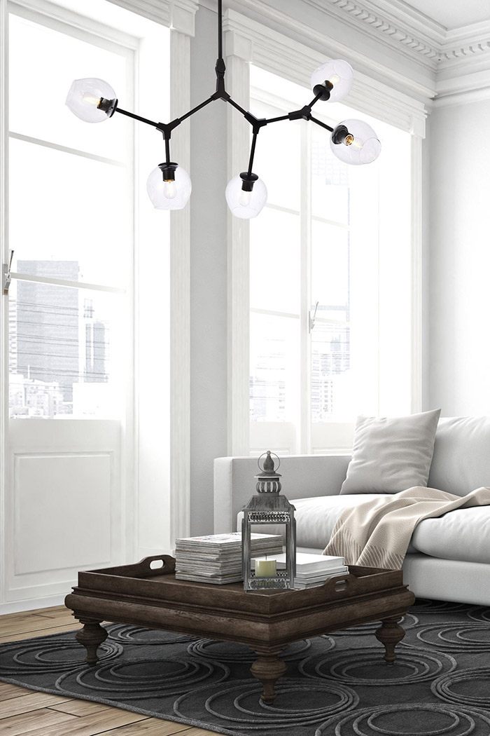 Elegant Cavoli 5 Lights Chandelier - Black (1712D42BK)