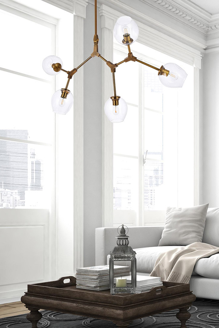 Elegant Cavoli 5 Lights Chandelier - Brass (1712D42BR)