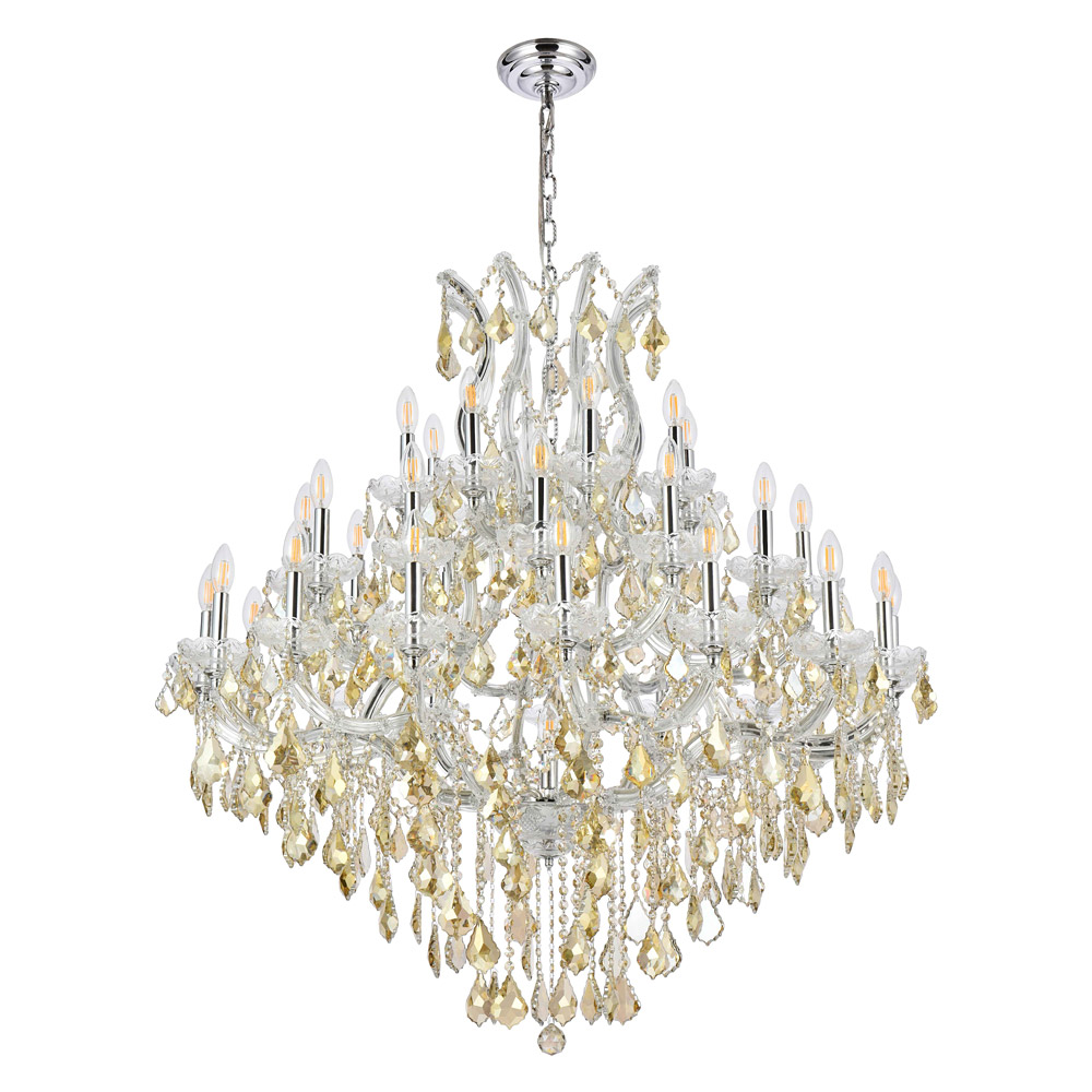 Elegant Maria Theresa 41 Light Chandelier - Chrome/Golden Teak, L 44" (2800G44C-GT-RC)
