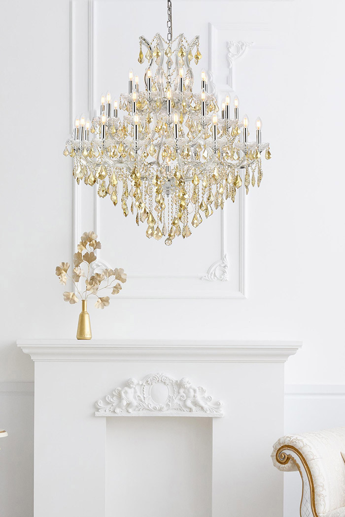 Elegant Maria Theresa 41 Light Chandelier - Chrome/Golden Teak, L 44" (2800G44C-GT-RC)