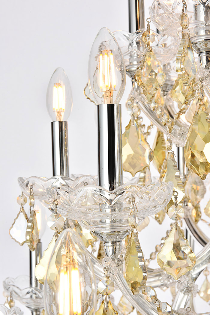 Elegant Maria Theresa 41 Light Chandelier - Chrome/Golden Teak, L 52" (2800G52C-GT-RC)