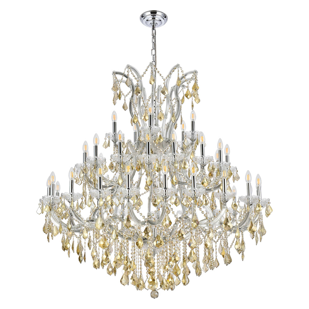Elegant Maria Theresa 41 Light Chandelier - Chrome/Golden Teak, L 52" (2800G52C-GT-RC)