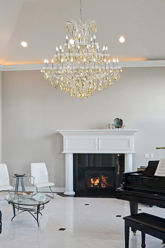 Elegant Maria Theresa 41 Light Chandelier - Chrome/Golden Teak, L 52" (2800G52C-GT-RC)