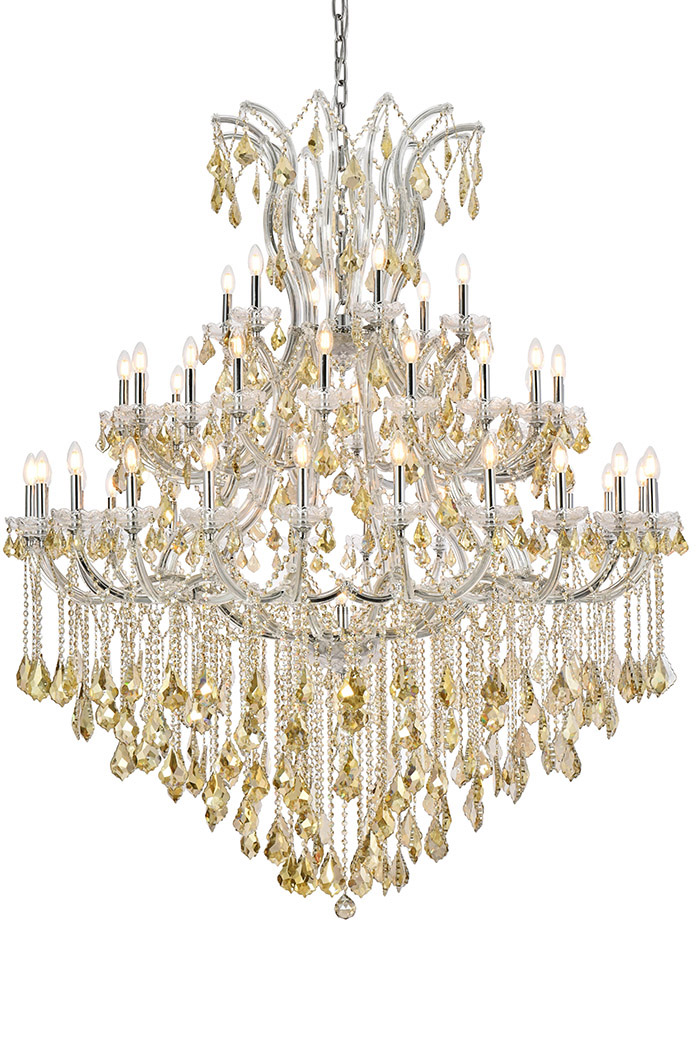 Elegant Maria Theresa 41 Light Chandelier - Chrome/Golden Teak, L 60" (2800G60C-GT-RC)