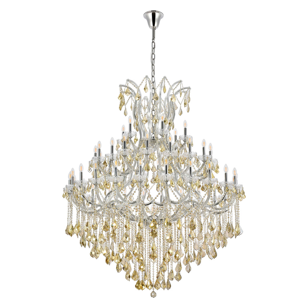 Elegant Maria Theresa 41 Light Chandelier - Chrome/Golden Teak, L 60" (2800G60C-GT-RC)