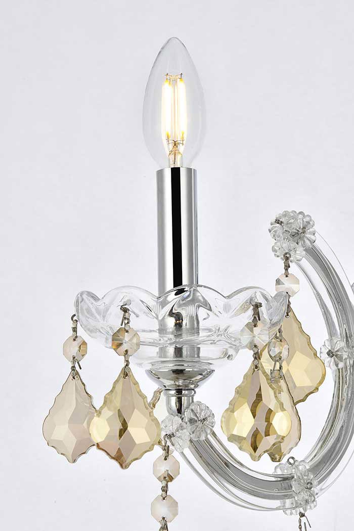 Elegant Maria Theresa 2 Light Wall Sconce - Chrome/Golden Teak, L 12" (2800W1C-GT-RC)