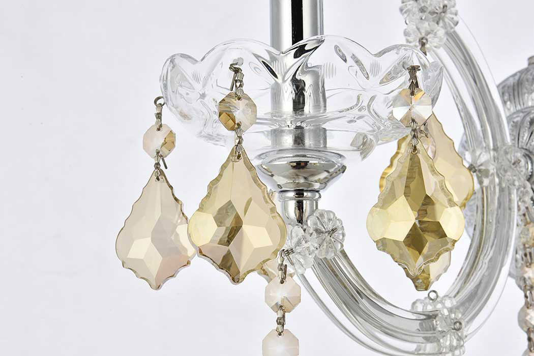 Elegant Maria Theresa 2 Light Wall Sconce - Chrome/Golden Teak, L 12" (2800W1C-GT-RC)
