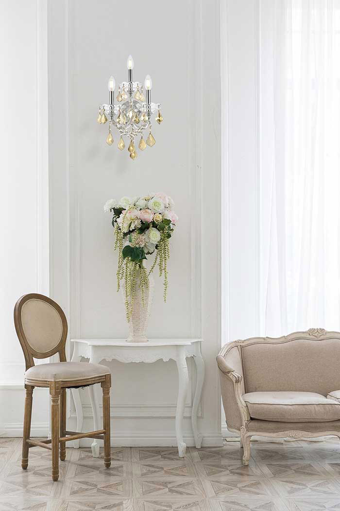 Elegant Maria Theresa 2 Light Wall Sconce - Chrome/Golden Teak, L 19" (2800W3C-GT-RC)
