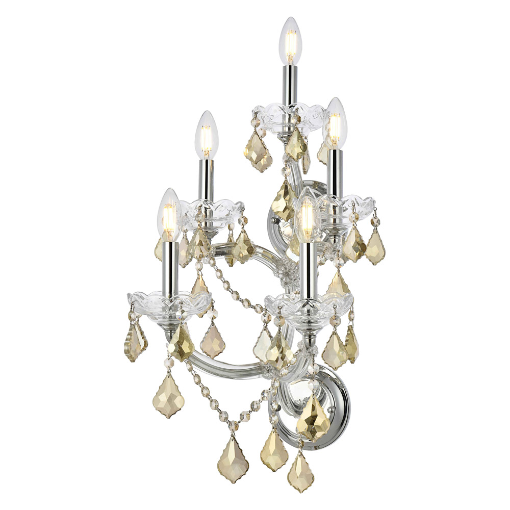 Elegant Maria Theresa 2 Light Wall Sconce - Chrome/Golden Teak, L 29.5" (2800W5C-GT-RC)